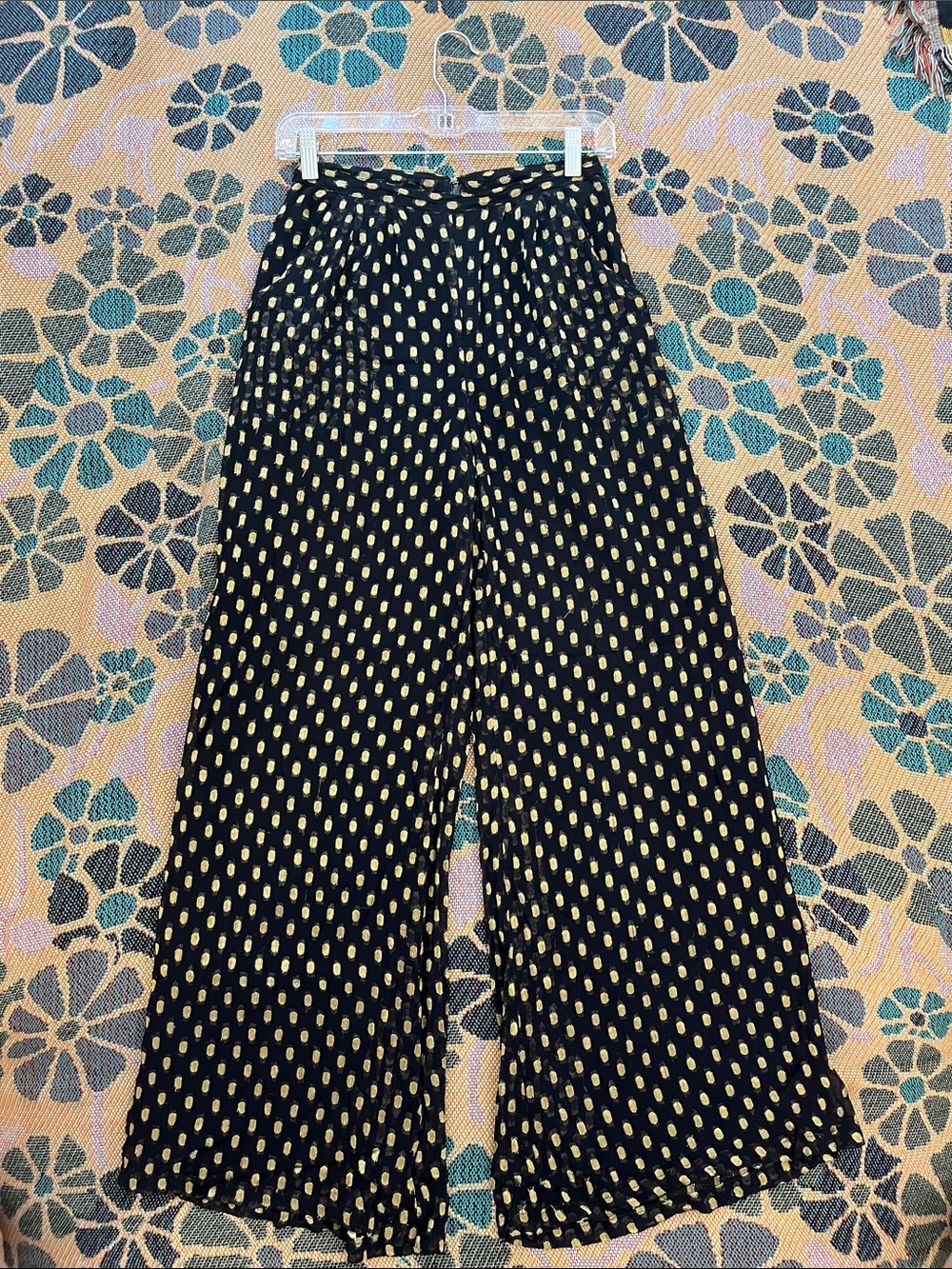 Topshop Navy and Gold Polkadot Wide Leg Pants